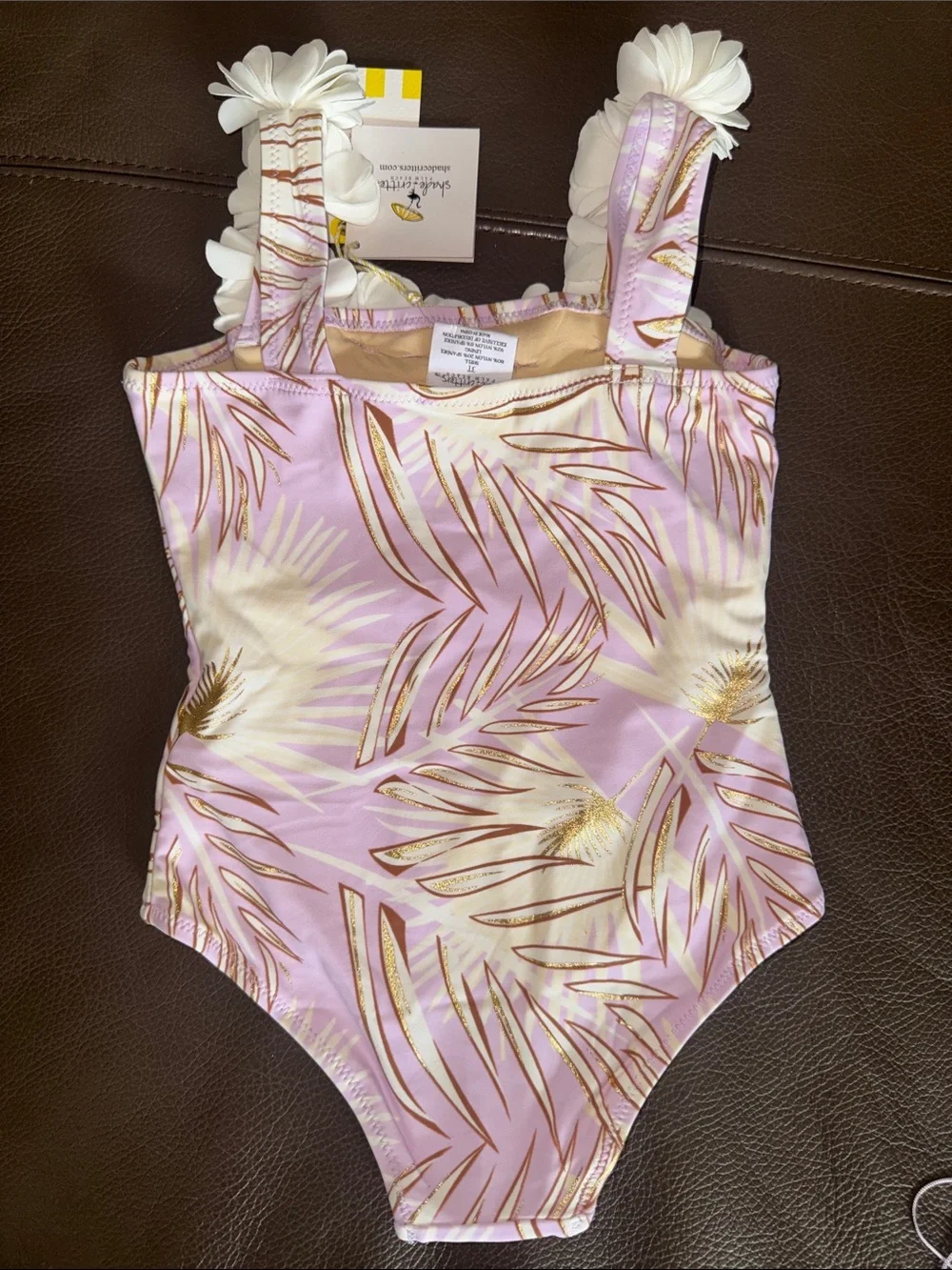Sun & Sea Girls' Lilac Floral Fringe Swimsuit with White Floral Straps